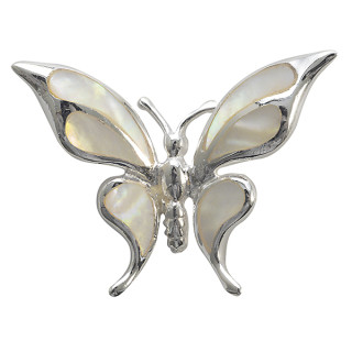 Schmetterling - Silber Anhänger Perlmutt - poliert - weiß