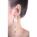 Silber Ohrringe - Lange Kette mit Stern - poliert und rhodiniert