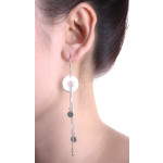 Silber Ohrringe - Lange Kette mit Kreis - poliert und rhodiniert