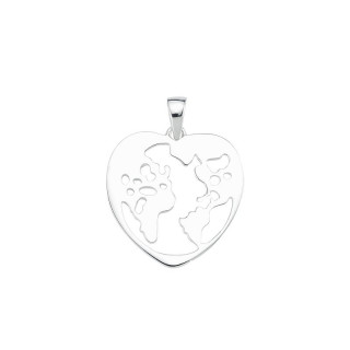 Welt Herz  Silber Plain Anhänger - poliert - PPA16637