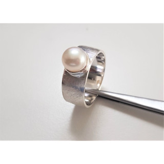 Silberring - mit Perle - Gebürstet mit Süßwasser Perle -  - RP7638-52